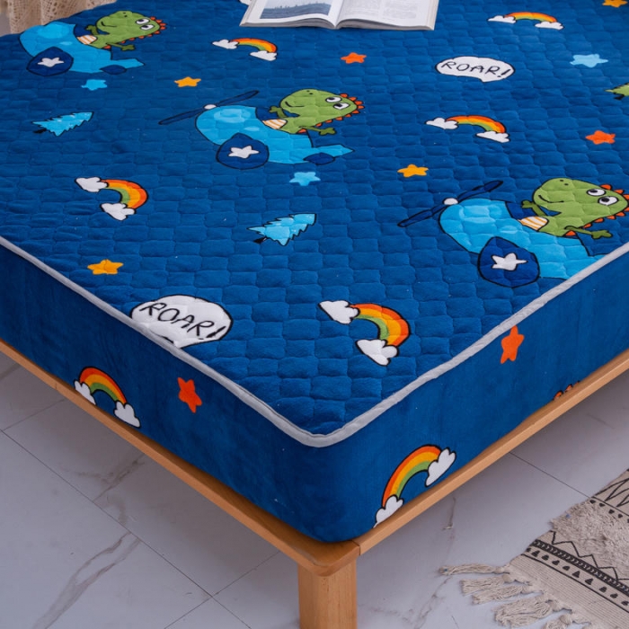 91家纺网 家纺一手货源 找家纺 小虾米 2022新款大床牛奶绒夹棉床笠 恐龙乐园