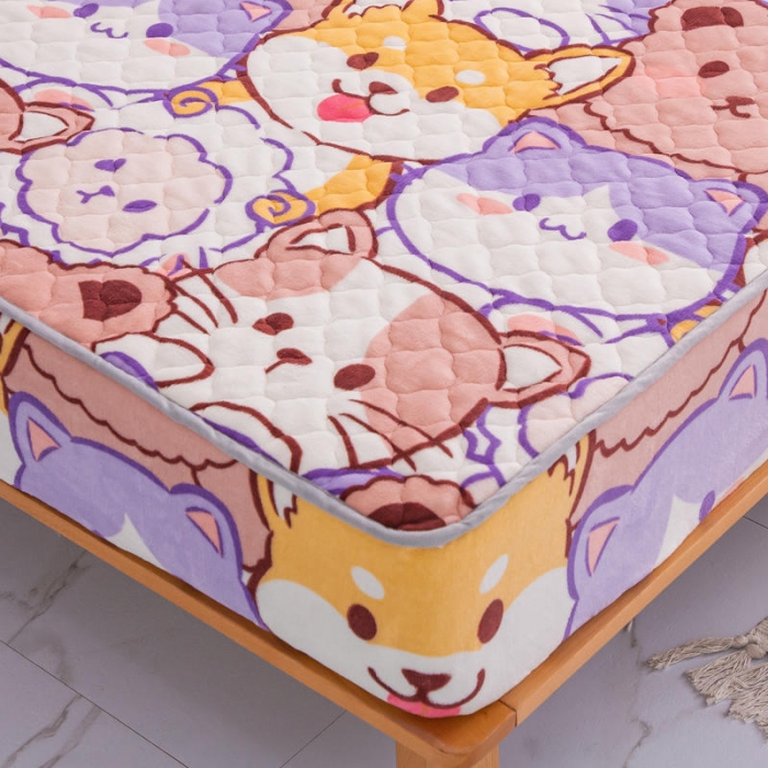 91家纺网 家纺一手货源 找家纺 小虾米 2022新款大床牛奶绒夹棉床笠 萌犬