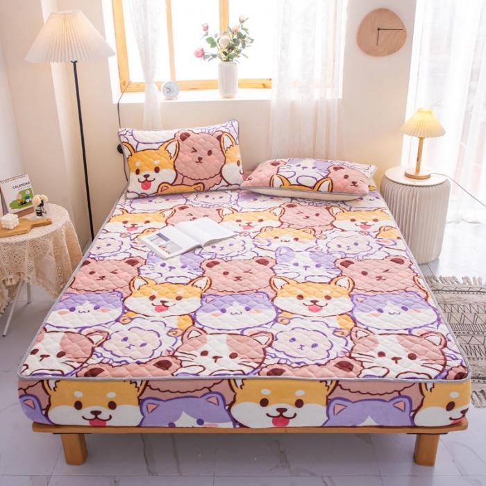 91家纺网 家纺一手货源 找家纺 小虾米 2022新款大床牛奶绒夹棉床笠 萌犬