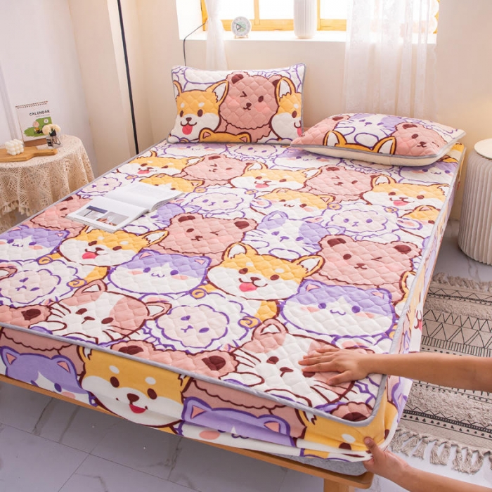 91家纺网 家纺一手货源 找家纺 小虾米 2022新款大床牛奶绒夹棉床笠 萌犬