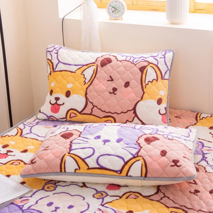 91家纺网 家纺一手货源 找家纺 小虾米 2022新款大床牛奶绒夹棉床笠 萌犬