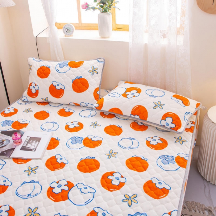 91家纺网 家纺一手货源 找家纺 小虾米 2022新款大床牛奶绒夹棉床笠 柿子