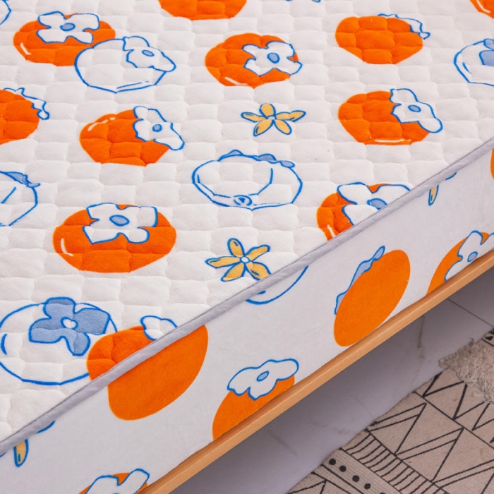 91家纺网 家纺一手货源 找家纺 小虾米 2022新款大床牛奶绒夹棉床笠 柿子