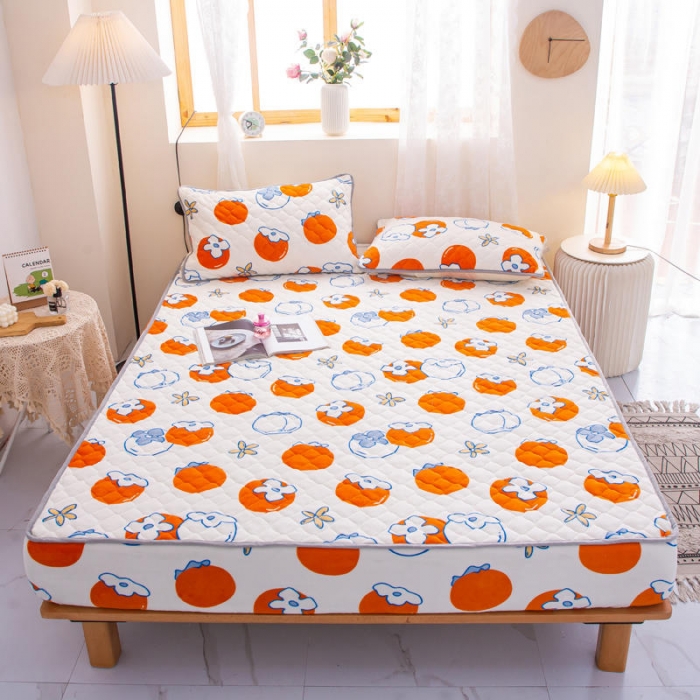 91家纺网 家纺一手货源 找家纺 小虾米 2022新款大床牛奶绒夹棉床笠 柿子