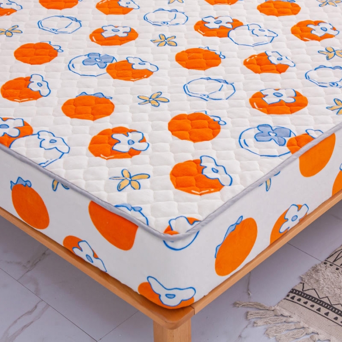 91家纺网 家纺一手货源 找家纺 小虾米 2022新款大床牛奶绒夹棉床笠 柿子