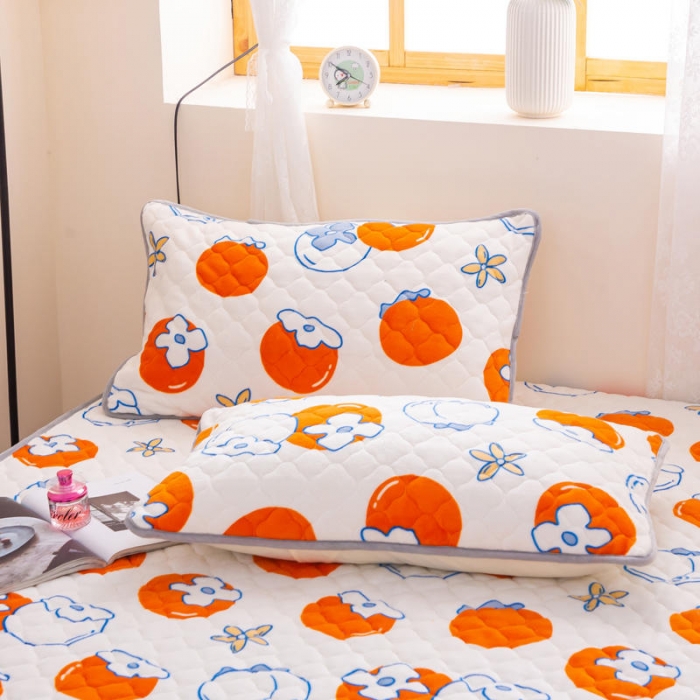 91家纺网 家纺一手货源 找家纺 小虾米 2022新款大床牛奶绒夹棉床笠 柿子