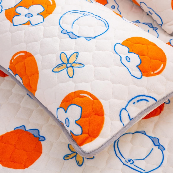 91家纺网 家纺一手货源 找家纺 小虾米 2022新款大床牛奶绒夹棉床笠 柿子