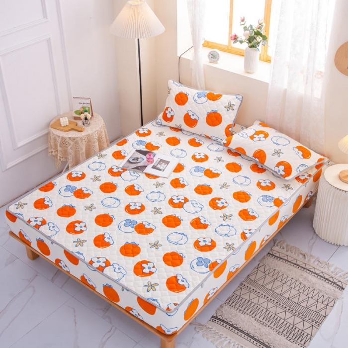 91家纺网 家纺一手货源 找家纺 小虾米 2022新款大床牛奶绒夹棉床笠 柿子