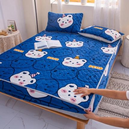 小虾米 2022新款大床牛奶绒夹棉床笠 双影熊