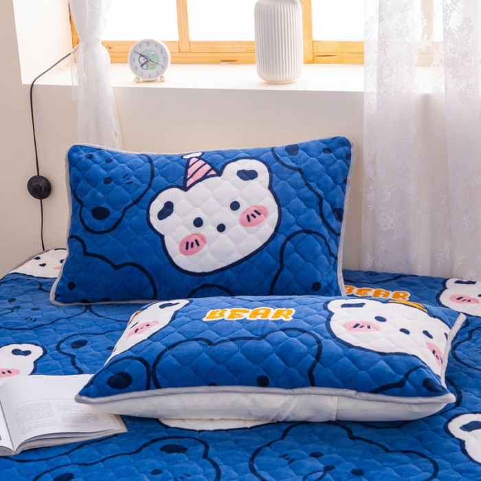 91家纺网 家纺一手货源 找家纺 小虾米 2022新款大床牛奶绒夹棉床笠 双影熊