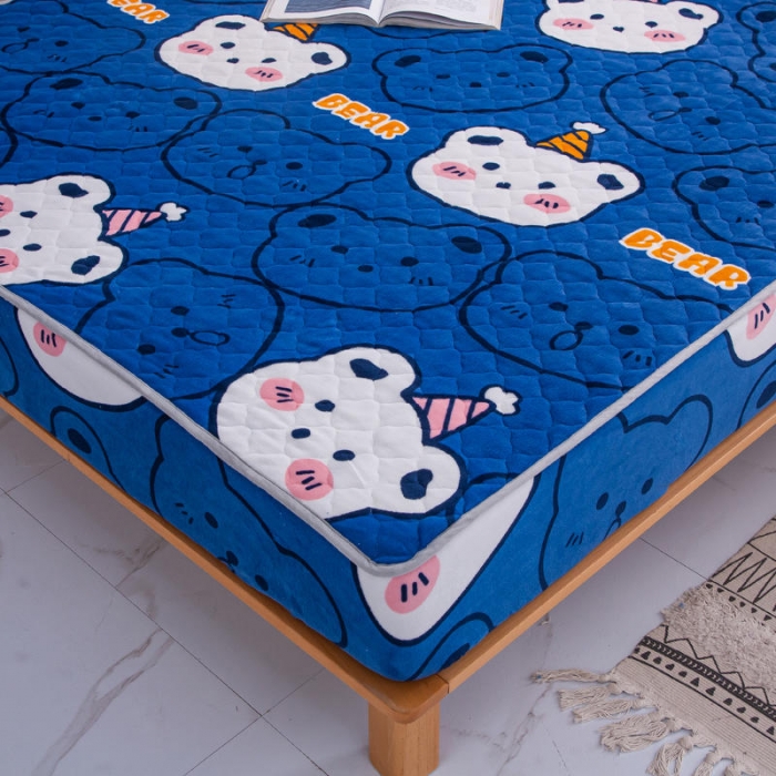 91家纺网 家纺一手货源 找家纺 小虾米 2022新款大床牛奶绒夹棉床笠 双影熊