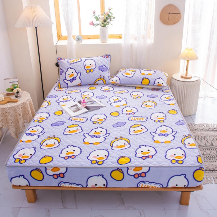 91家纺网 家纺一手货源 找家纺 小虾米 2022新款大床牛奶绒夹棉床笠 小黄鸭