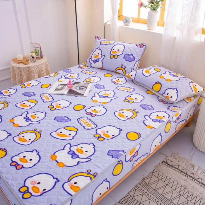 91家纺网 家纺一手货源 找家纺 小虾米 2022新款大床牛奶绒夹棉床笠 小黄鸭