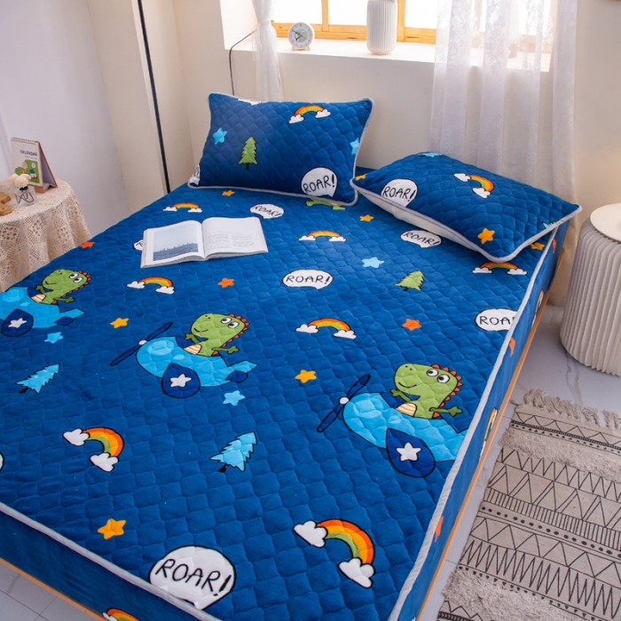 91家纺网 家纺一手货源 找家纺 小虾米 2022新款大床牛奶绒夹棉床笠 恐龙乐园