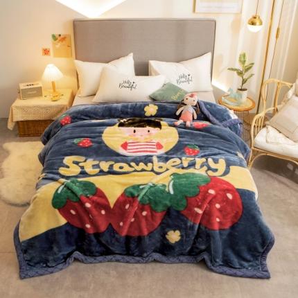 91家纺网 家纺一手货源 找家纺 金奇达 2022新款双层加厚保暖大版卡通拉舍尔毛毯 草莓日记