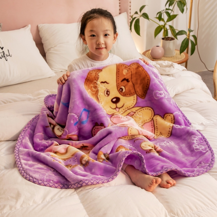 91家纺网 家纺一手货源 找家纺 金奇达 2022新款双层加厚保暖大版卡通拉舍尔毛毯 芭比狗