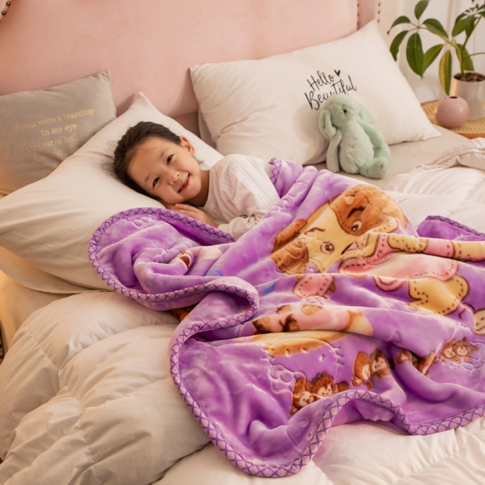 91家纺网 家纺一手货源 找家纺 金奇达 2022新款双层加厚保暖大版卡通拉舍尔毛毯 芭比狗