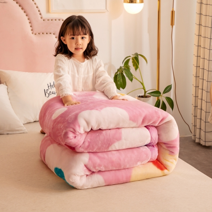 91家纺网 家纺一手货源 找家纺 金奇达 2022新款双层加厚保暖大版卡通拉舍尔毛毯 一朵小花