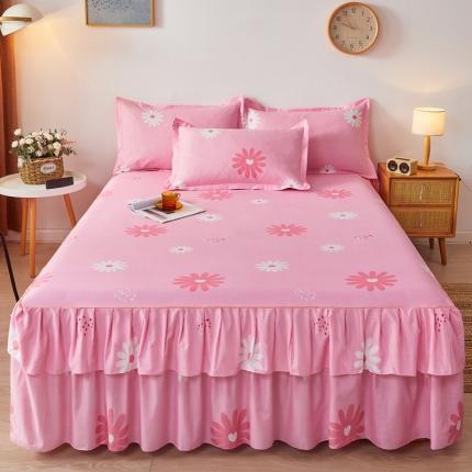 91家纺网 家纺一手货源 找家纺 优家居 2025新款芦荟棉双层边韩版公主风花边三件套外贸直播爆款 七巧花瓣