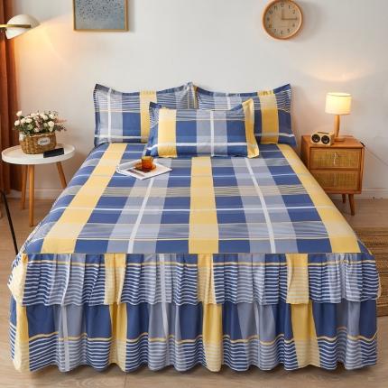 91家纺网 家纺一手货源 找家纺 优家居 2025新款芦荟棉双层边韩版公主风花边三件套外贸直播爆款 时光