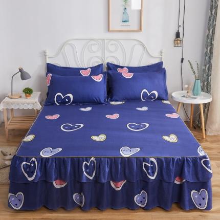 91家纺网 家纺一手货源 找家纺 优家居 2025新款芦荟棉双层边韩版公主风花边三件套外贸直播爆款 心心相印