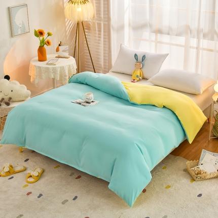 91家纺网 家纺一手货源 找家纺 家贝爱 2022新款普通款轻奢水洗棉单被套 奶油湖蓝