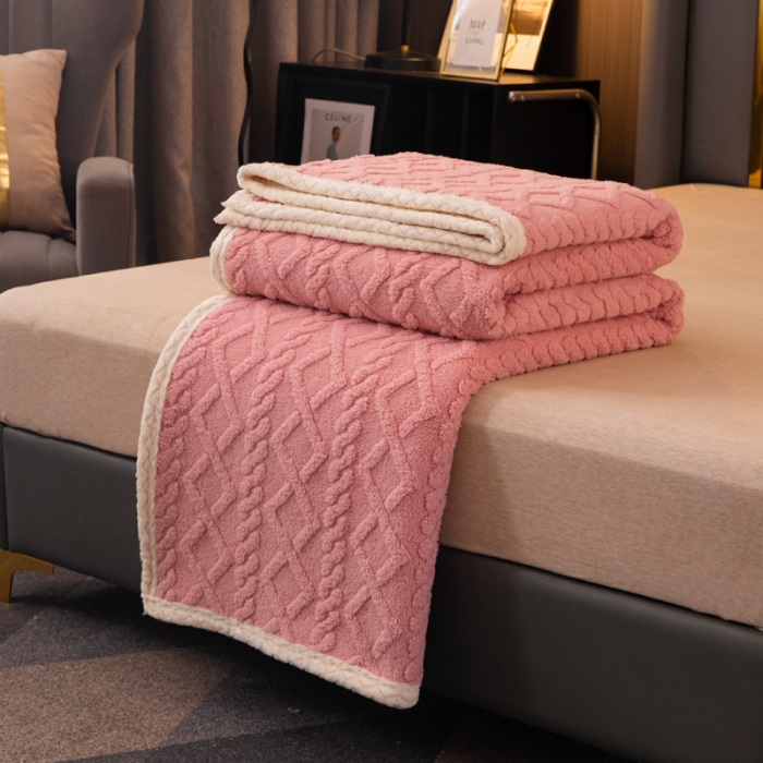 91家纺网 家纺一手货源 找家纺 卡琪曼 2022双面塔芙绒羊羔绒毛毯办公室午睡盖毯子 粉色