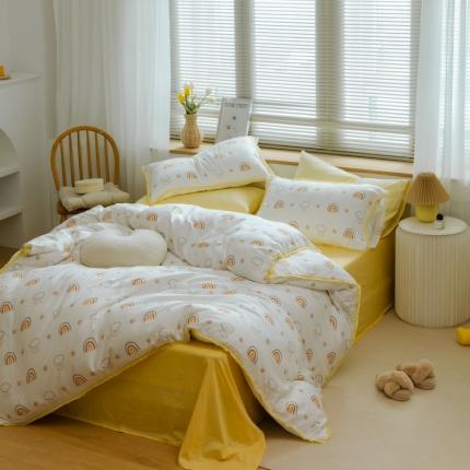 91家纺网 家纺一手货源 找家纺 总 小欢喜 新款全棉双层纱印花四件套学生宿舍三件套