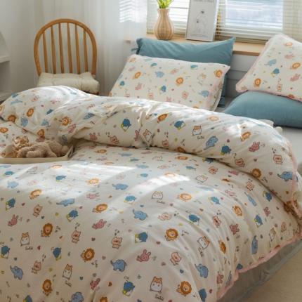 91家纺网 家纺一手货源 找家纺 总 小欢喜 新款全棉双层纱印花四件套学生宿舍三件套