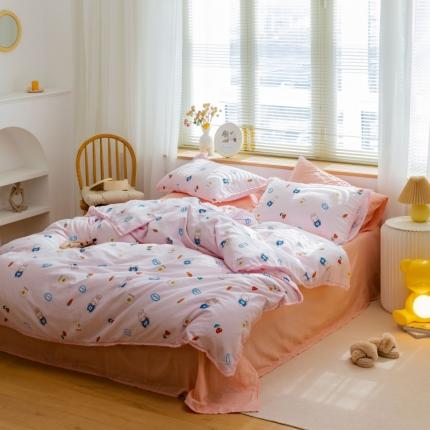 91家纺网 家纺一手货源 找家纺 总 小欢喜 新款全棉双层纱印花四件套学生宿舍三件套