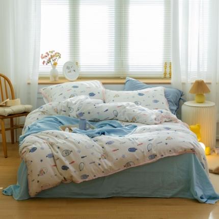 91家纺网 家纺一手货源 找家纺 总 小欢喜 新款全棉双层纱印花四件套学生宿舍三件套