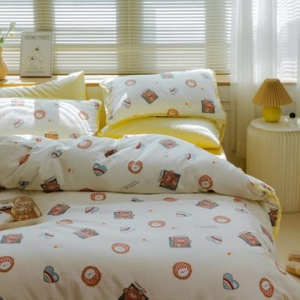 91家纺网 家纺一手货源 找家纺 总 小欢喜 新款全棉双层纱印花四件套学生宿舍三件套