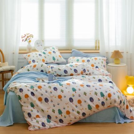 91家纺网 家纺一手货源 找家纺 总 小欢喜 新款全棉双层纱印花四件套学生宿舍三件套