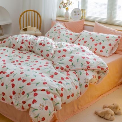 91家纺网 家纺一手货源 找家纺 总 小欢喜 新款全棉双层纱印花四件套学生宿舍三件套