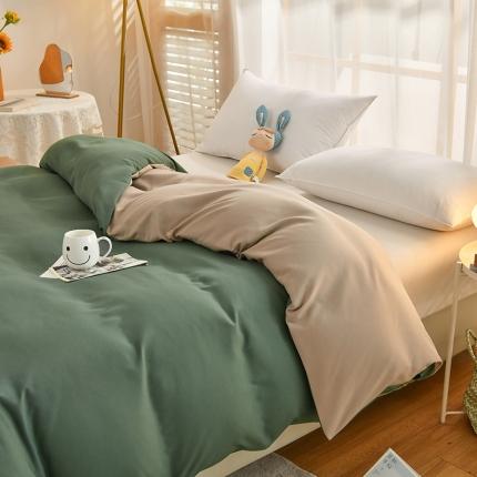 91家纺网 家纺一手货源 找家纺 家贝爱 2022新款升级款款轻奢水洗棉单被套 海军绿加卡其