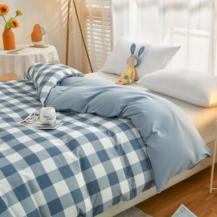 91家纺网 家纺一手货源 找家纺 家贝爱 2022新款升级款款轻奢水洗棉单被套 蓝中格