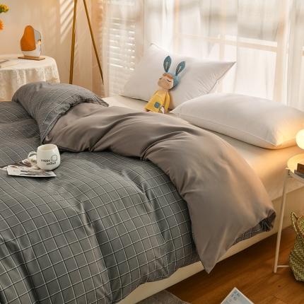 91家纺网 家纺一手货源 找家纺 家贝爱 2022新款升级款款轻奢水洗棉单被套 马卡龙灰格