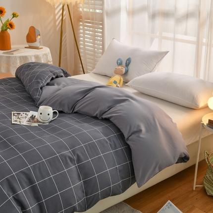 91家纺网 家纺一手货源 找家纺 家贝爱 2022新款升级款款轻奢水洗棉单被套 石墨灰中格