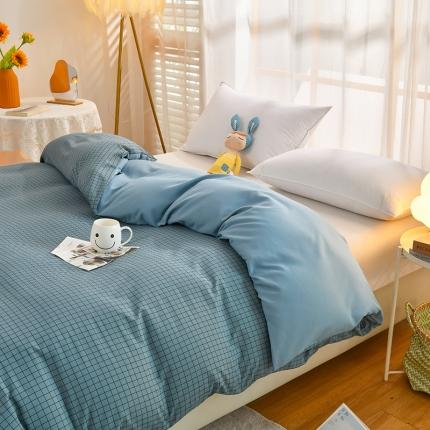 91家纺网 家纺一手货源 找家纺 家贝爱 2022新款升级款款轻奢水洗棉单被套 围棋格宝蓝
