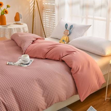 91家纺网 家纺一手货源 找家纺 家贝爱 2022新款升级款款轻奢水洗棉单被套 围棋格豆沙