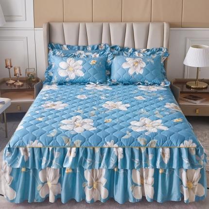 91家纺网 家纺一手货源 找家纺 优家居  2023新款芦荟棉双层边夹棉床裙 白玉兰