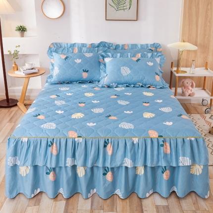 91家纺网 家纺一手货源 找家纺 优家居  2023新款芦荟棉双层边夹棉床裙 春色满园