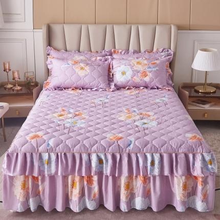 91家纺网 家纺一手货源 找家纺 优家居  2023新款芦荟棉双层边夹棉床裙 花之恋