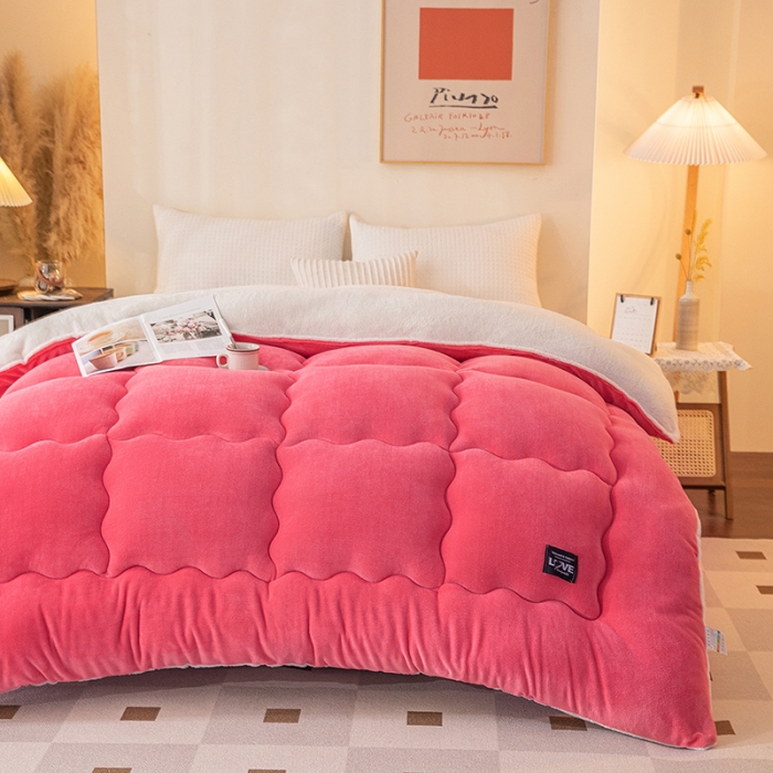 91家纺网 家纺一手货源 找家纺 永耀-2022新款直播供货牛奶绒冬被子芯 粉色