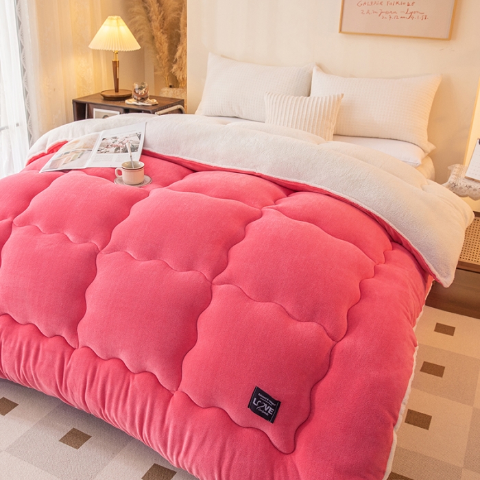 91家纺网 家纺一手货源 找家纺 永耀-2022新款直播供货牛奶绒冬被子芯 粉色