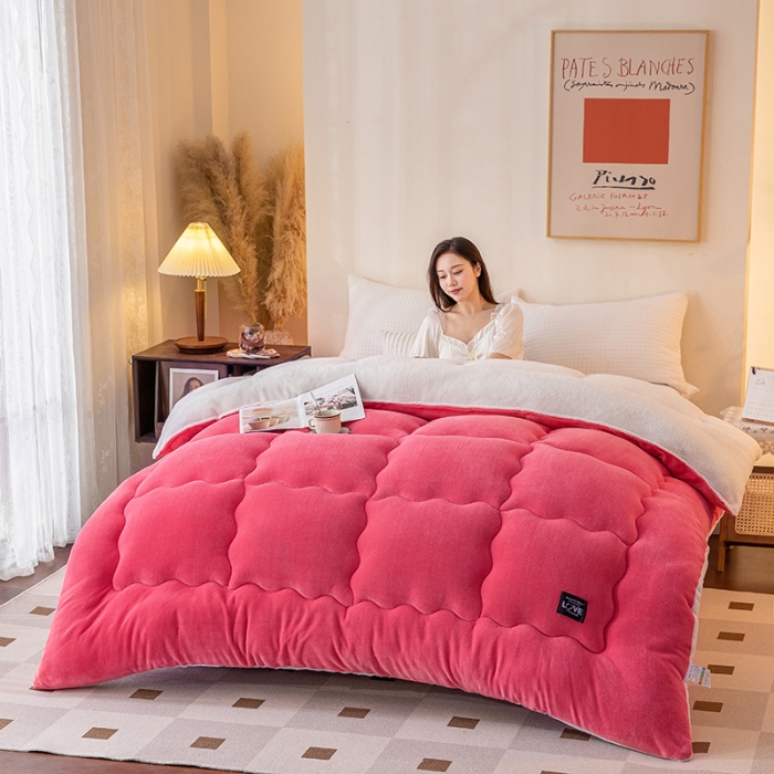 91家纺网 家纺一手货源 找家纺 永耀-2022新款直播供货牛奶绒冬被子芯 粉色