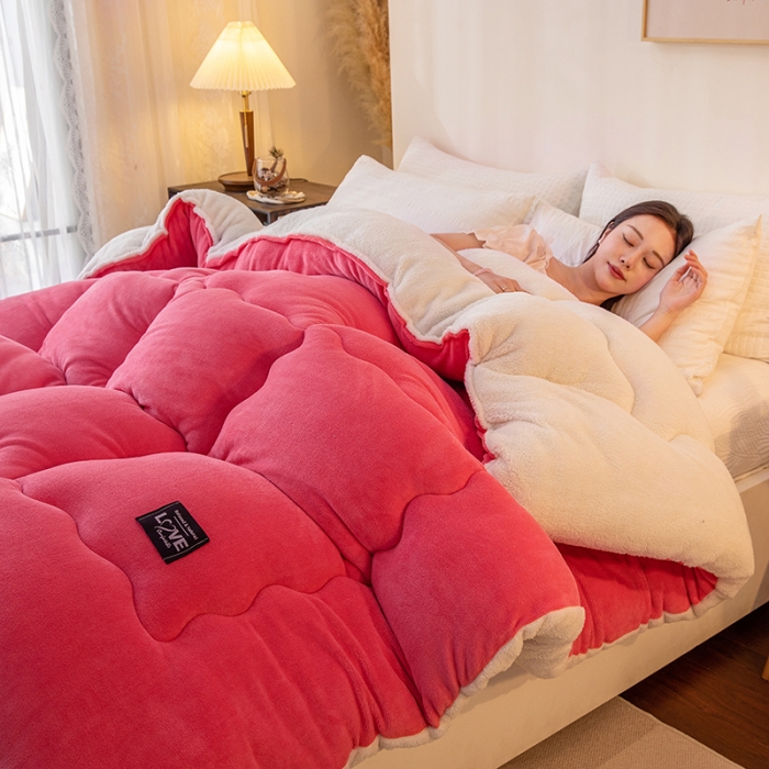 91家纺网 家纺一手货源 找家纺 永耀-2022新款直播供货牛奶绒冬被子芯 粉色