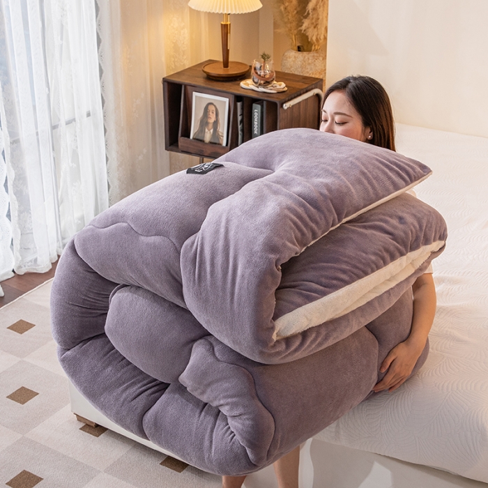 91家纺网 家纺一手货源 找家纺 永耀-2022新款直播供货牛奶绒冬被子芯 灰色