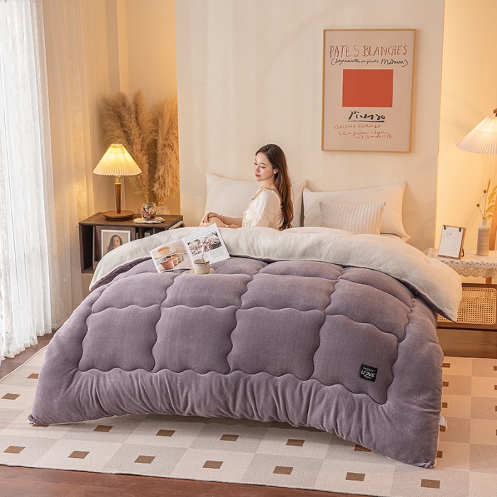 91家纺网 家纺一手货源 找家纺 永耀-2022新款直播供货牛奶绒冬被子芯 灰色