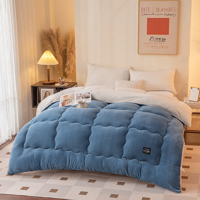 91家纺网 家纺一手货源 找家纺 永耀-2022新款直播供货牛奶绒冬被子芯 蓝色